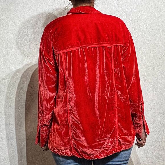 Free People We the Free Marianne Fiery Red Velvet Button Down Blouse Sz S NWT - Picture 11 of 13